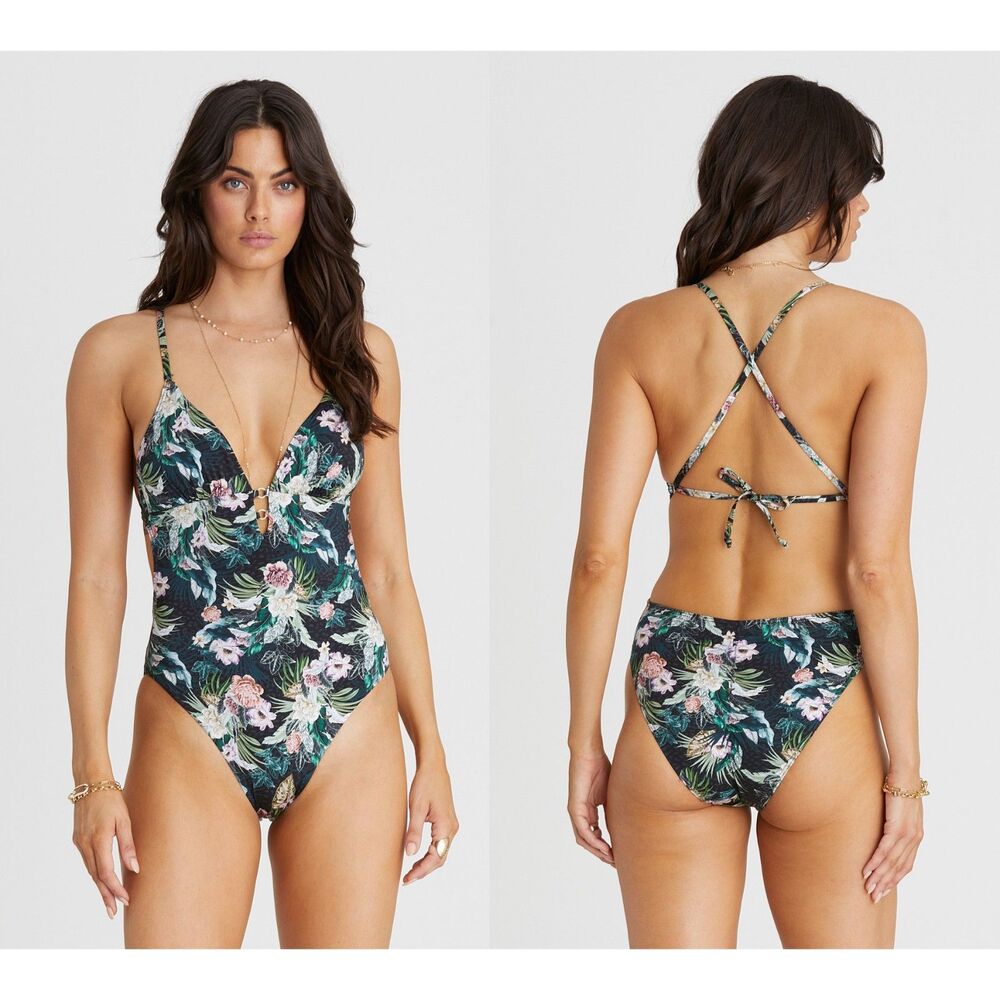 Aqua Blu Lisanthus Michelle One Piece Swimsuit Floral Tropical Size 4 NWT